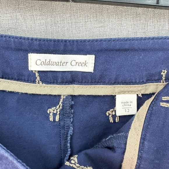 Coldwater Creek Capri‎ Pants Womens 12 Embroidered Giraffe Navy Blue Side Zip - Picture 5 of 7